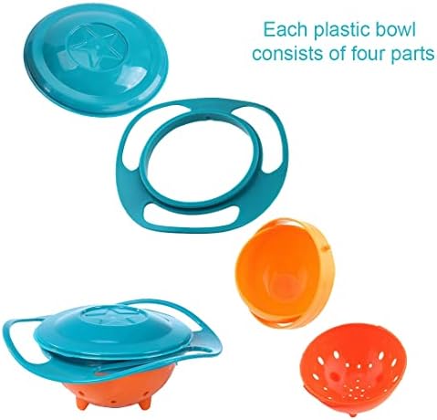 Berry President Set de 3 Magic Bowl 360 de grade rotation spill rezistent la Gyro Bowl cu capac pentru copii mici copii copii,