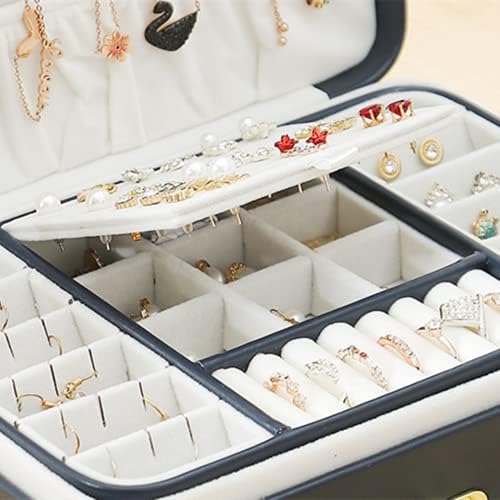 N / B Cutie de bijuterii portabile cu două straturi, 8 cârlige de design al colierului, 56 de știfturi pentru urechi, căptușeală