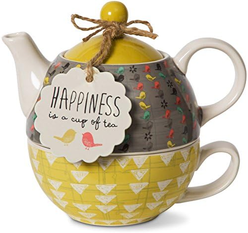 Compania de cadouri Pavilion Bloom Fericire Ceai ceramică pentru unul, 15 oz, multicolor