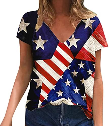 Cămăși patriotice pentru femei American Flag American Summer cu mânecă scurtă O-Tricou Tricouri Stele stele Lorota Fit Comfy