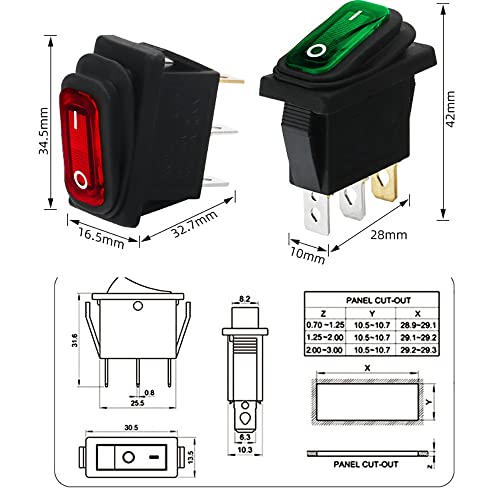 2buc impermeabil Rocker comutare switch-uri ON/Off SPST 3 pini 2 Poziția verde luminat KCD3 ON / Off