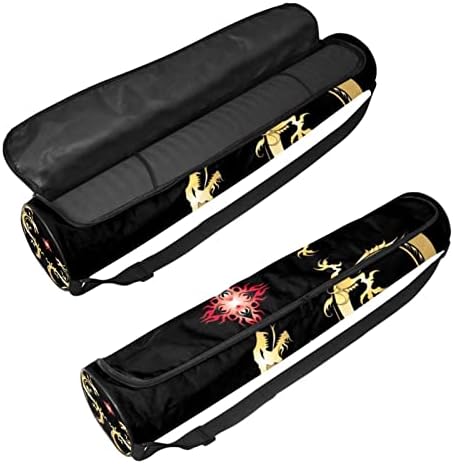 Golden Dragon cu Fire Ball yoga Mat Bags full-Zip Yoga Carry Bag pentru femei bărbați, exercițiu yoga mat Carrier cu curea