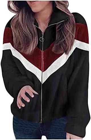 Bluze de epocă montată pentru femei cu mâneci lungi jachete zipfront confortabil colorblock poliester birou supradimensionat