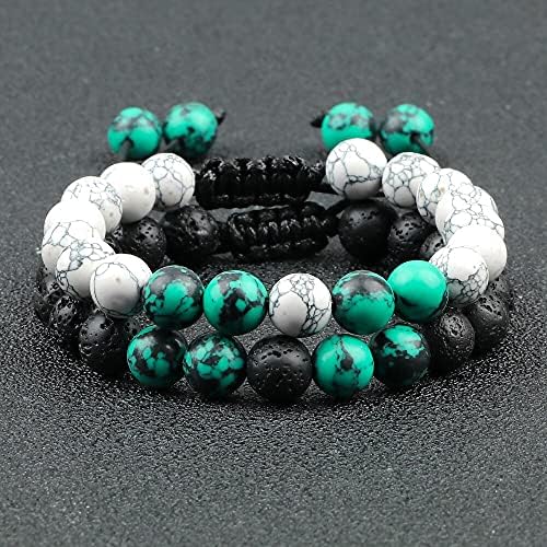 Ttndstore Chakra Black Lava Beads Brățări din piatră naturală Turquoises farmec manual de cuplu Brățară și bretele pentru femei