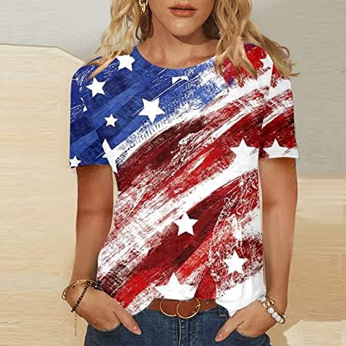4 iulie tee shirt pentru femei maneca scurta V-Neck T Shirt steagul american dungi Tie-Dye patriotice Tricou tunica Topuri