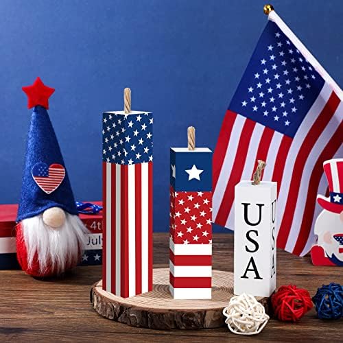 3 bucăți 4 iulie tavă cu niveluri Decor lemn Memorial Day decoratiuni din lemn artificii patriotice Rustic Centerpieces fermă