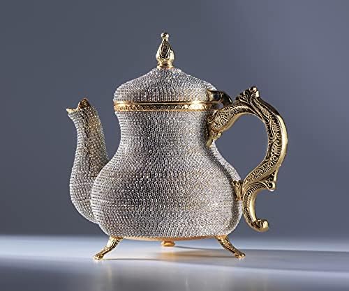 Demmex artizanal uimitor turcesc marocan marocan arab de aur decorativ de aur de aur cu cristale cu cristale, 2,6lb, 8x7