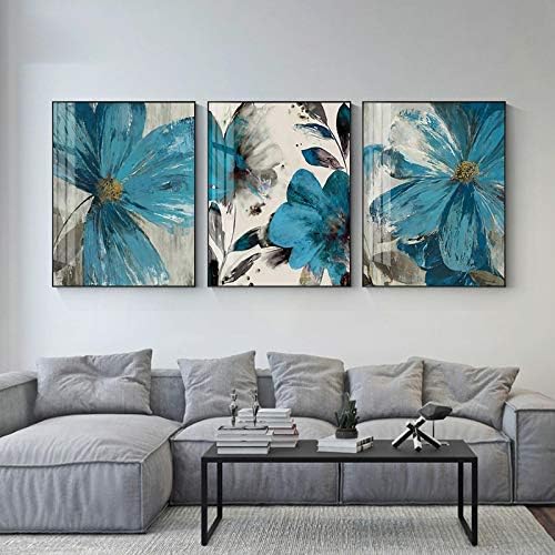 CanvasVintage Blue Paint Flowers Pictură Abstract Posterar Imagine Living DecorationModern Interior Decoration Pictura 60x80CMX3