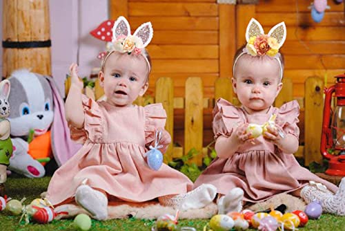Funsveta Easter Rabbit Ureche Headband Floare Păr Hoop Fată Copil Floare Coroana Cap Bucată Paști Păr Accesoriu