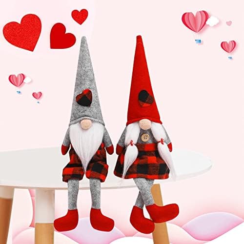 CRCZK Valentines Day Gnomes Decorații de pluș Set de 2, MR -MAN MR ȘI MRS SCANDINAVI SWEDISH TOMTE ELF Valentines Day Gnome Decorații pentru ornamente de masă de bucătărie interioară pentru casă