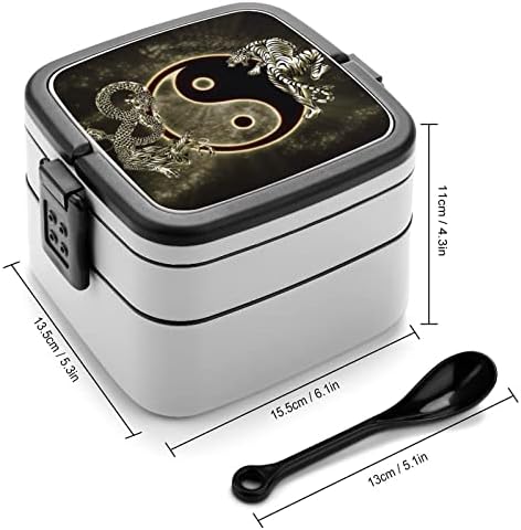 Yin Yang Dragons Tiger Box de prânz portabil Bento Box Bento Capacitate de mare capacitate Container Food cu lingură