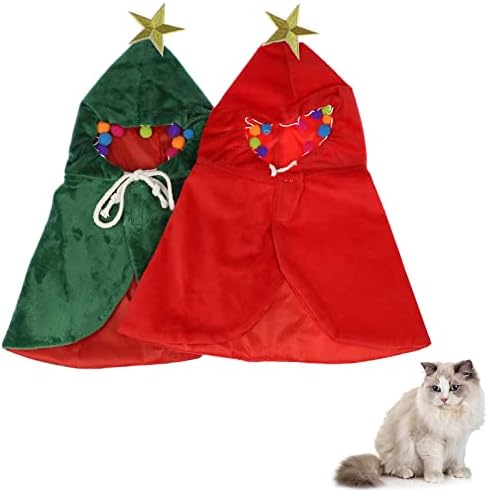 Nuatpetin 2 pachet Costum pentru animale de Crăciun Santa Poncho Cape, norocos Anul Nou Cats Xmas Santa Claus Eșarfă cu micuț