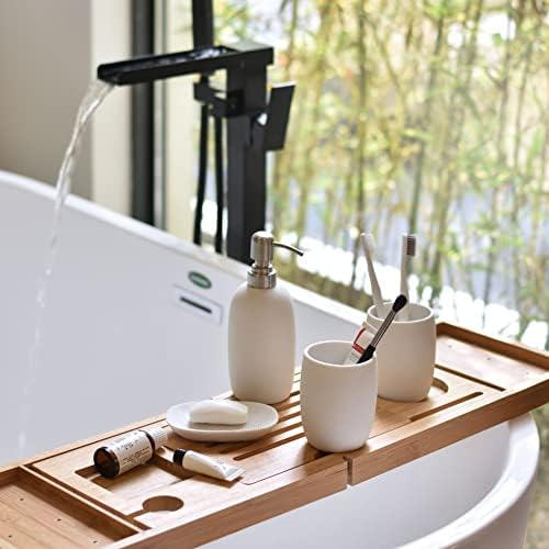 Set de accesorii pentru baie ceramică albă din Lilyang, 4 PC -uri, distribuitor de săpun, tumblers, vas de săpun, decor premium