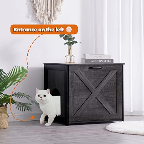 DWANTON Cat Litter Box mobilier ascuns, cutie de gunoi pentru pisici, intrare reversibilă poate fi pe partea stângă sau dreaptă,