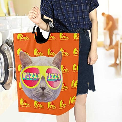 visesunny coș de rufe pliabil amuzant pisică iubitor de Pizza animal coș mare de rufe cu mâner jucării și organizare de îmbrăcăminte