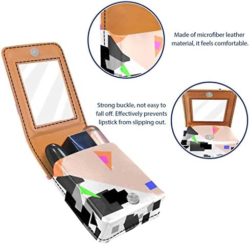 Husă de ruj ORYUEKAN cu oglindă Geantă de machiaj portabilă drăguță pungă cosmetică, model Geometric Abstract Modern