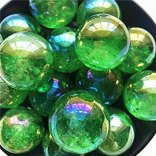 Ertiujg Husong312 1 PC 29-31mm Electroplate Green Titan Aura cuarț alb Bile de cristal Crystal Sfera Decor Ball Pietre naturale