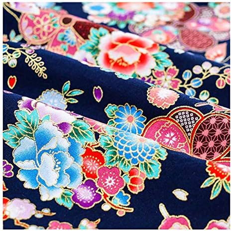 Țesătură imprimată japoneză Queenbox, pânză Furoshiki de 17,7 x 57, țesătură de cusut din bumbac Sakura Waves pentru kimono