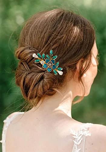 Brishow Mireasa Nunta păr pieptene aur mireasa păr bucată Verde Stras păr accesorii cristal păr Partea pieptene pentru femei