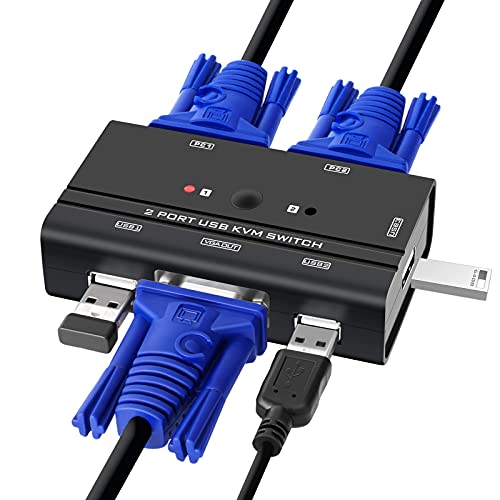Comutator VGA USB KVM, Selector de comutare VGA KVM cu 2 porturi cu Cabluri pentru partajare 2 buc 1 Monitor Video și 3 dispozitive