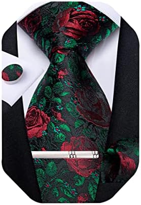DiBanGu Paisley cravată și buzunar pătrat bărbați țesute Cravată mătase batistă și set de butoni