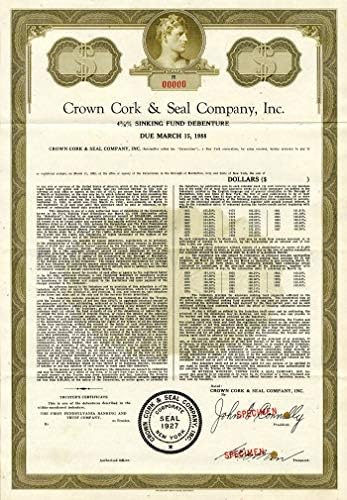 Crown Cork și Seal Co, Inc. - Specimen Bond