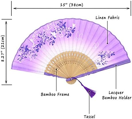 OMYTEA® 8.27 Fanii pliabile pentru mătase de mână cu cadru de bambus - cu manșon de țesătură pentru protecție pentru cadouri