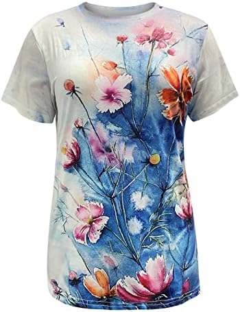 Topuri pentru femei Elegant Casual 2023 Gâtul rotund pentru femei cu mânecă scurtă bluză cu imprimeu floral casual modă pentru