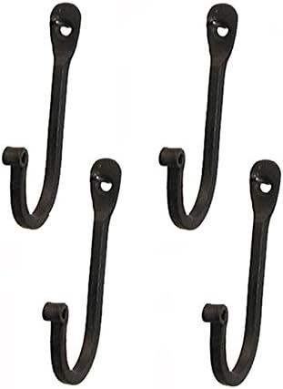 Cârlige de fier forjat cu un singur prong american, set de 4 - elemente de fixare metalică curbată rustică - decor decorativ