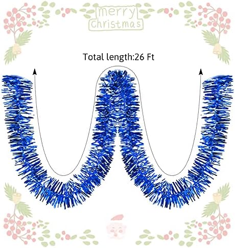 Numeri 4pcs Christmas Tinsel Garland 26 ft Arbore de Crăciun Blue Tinsel Garland Ornamente Metalice Arbore de Crăciun decorare