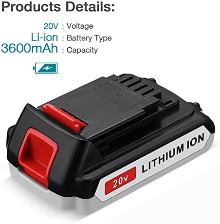 ORHFS actualizat 2packs 3600mAh 20 volt Max Lithium Batterie ion LBX20 Înlocuiți pentru Negru+Decker 20V Max Max Lithium Baterie