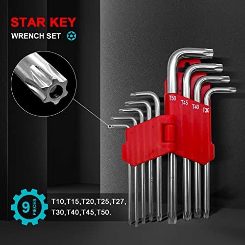 Set cheie cheie Hautmec Star, chei Torx Star din 9 piese - oțel crom vanadiu și vârfuri găurite pentru elemente de fixare rezistente