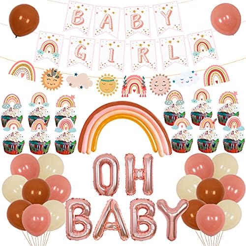 Boho Rainbow Baby Shower decoratiuni boem balon Baby Girl Banner tort Toppers pentru fata nor Baby Shower Party Supplies