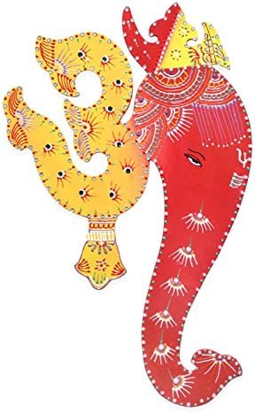Etnic Avenue galben strălucitor și roșu arta indiană Decor de perete Hanging Pictura Lordului Ganesha și Spiritual OM - Authentic