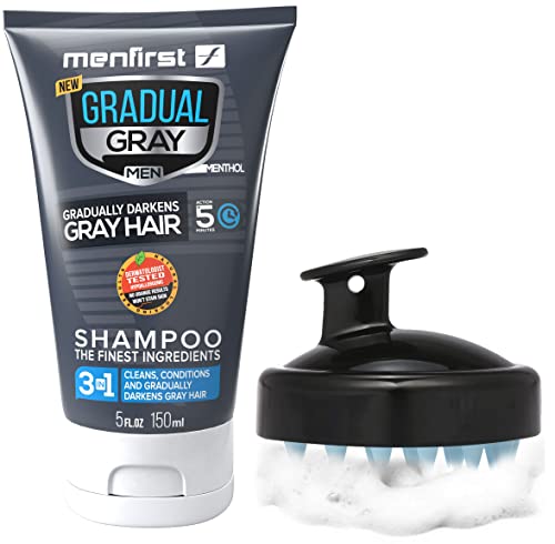 Combo de șampon Menfirst - Gradual Grey 3 -in -1 Grey Sampon și balsam și șampon perie de masaj - spălare de păr întunecat
