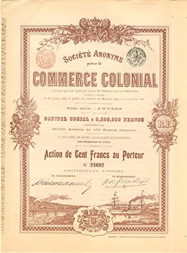 Societe Anonyme pour le commerce Colonial-certificat de stoc