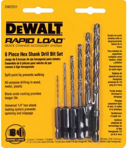 Dewalt DW2551 6 piesă de 1/16-inch până la 1/4 inch hex shank twist sortiment