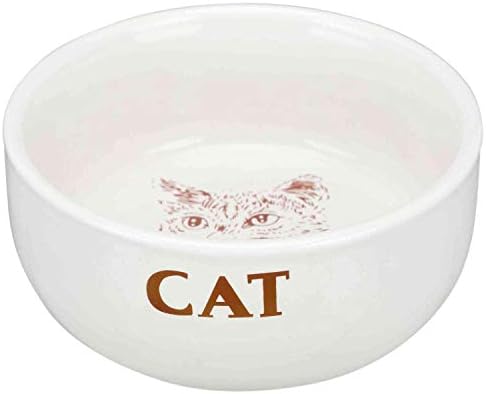 Bol din ceramică Trixie pentru pisici cu motiv, 0,3 litri, Alb
