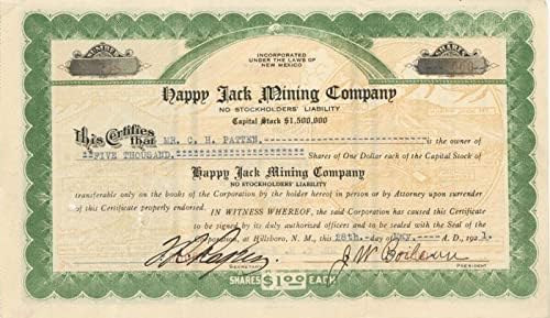 Happy Jack Mining Co. - Certificat De Stoc