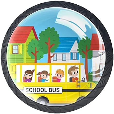 TYUHAW rotund sertar trage mâner desen animat copii Scoala Autobuz model de imprimare cu șuruburi pentru acasă dulap dulapuri