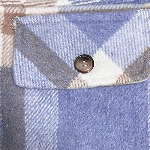 Cămăși de carouri pentru femei buton casual în josul bluzei jacheta de lână amestecat cu mânecă lungă tartan cu coajă de pălărie