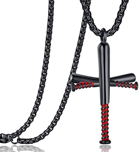 Rehoboth bâtă de Baseball cruce pandantiv colier pentru bărbați băiat femei cu 24 & 34; lanț din oțel inoxidabil negru de