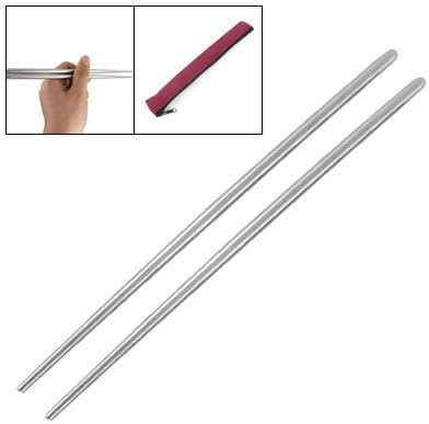 Ruilogod Silver Tone Chopsticks din oțel inoxidabil W Amaranth pungă (ID: 1CB C2F 6E3 E31 7C4