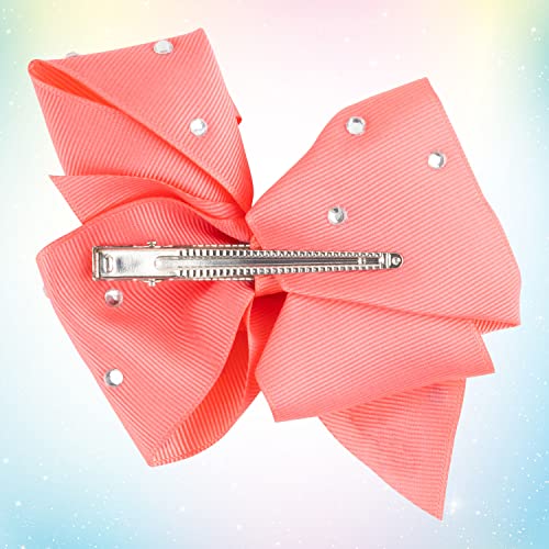 JoJo Siwa 7 Inch Coral roz arc cu pietre, Metal Pin Barrette Clip pe Card panglică Headpiece accesoriu de păr pentru fetițe,
