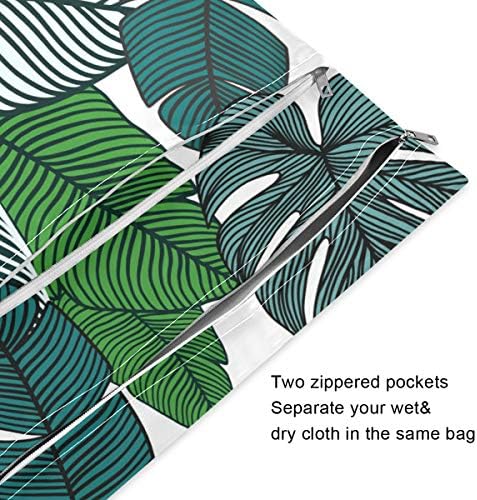 Frunze tropicale de păstrare imprimate pungi umede impermeabile - lavabil la mașină | Geanta umedă uscată pentru scutece de