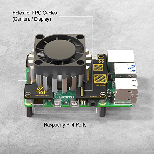 Electrocookie Raspberry Pi 4 Radial Tower COOORIER, CPU HADSINK cu ventilator de răcire silențios pentru Raspberry PI 4