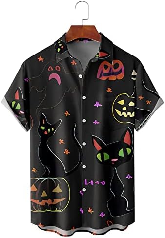 XXBR Halloween Mens buton în jos tricouri, maneca scurta Halloween costume amuzant Grafic dovleac Vrac Casual Bowling Shirt