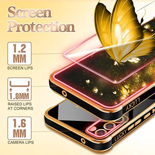 Coralogo pentru Samsung Galaxy S23 Case Fluture pentru fete fete Girly Pretty Phone Case de telefon drăguț negru și auriu fluturi