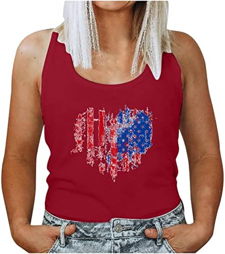 Summertank Top pentru femei American Flag Flag Heart Tricouri fără mâneci 4 iulie Cămașă patriotică Patriotică SUA Tanks Ziua