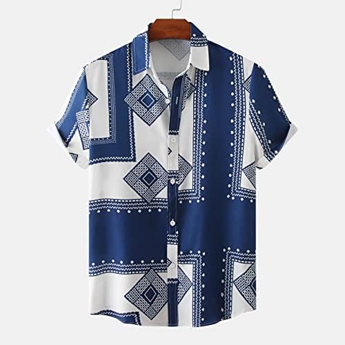 GDJGTA masculin vara Hawaii dungi imprimate camasa bluza maneca scurta rândul său, în jos guler camasa de sex masculin Tricouri